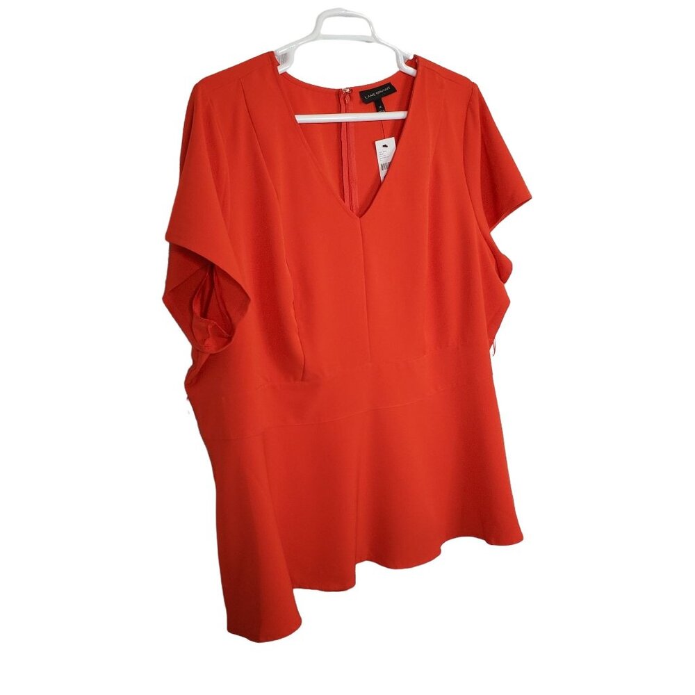 Lane Bryant 28 Top Blouse Shaped Fit V Neck Peplum Matching Belt Event Dressy